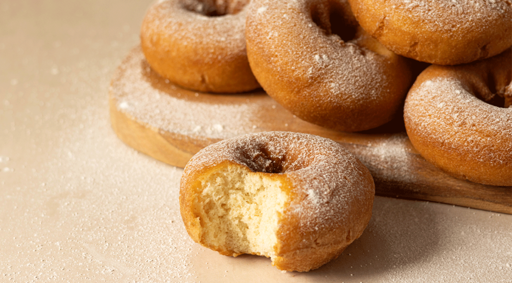 Fried cake doughnuts using baking powder and yeast free
